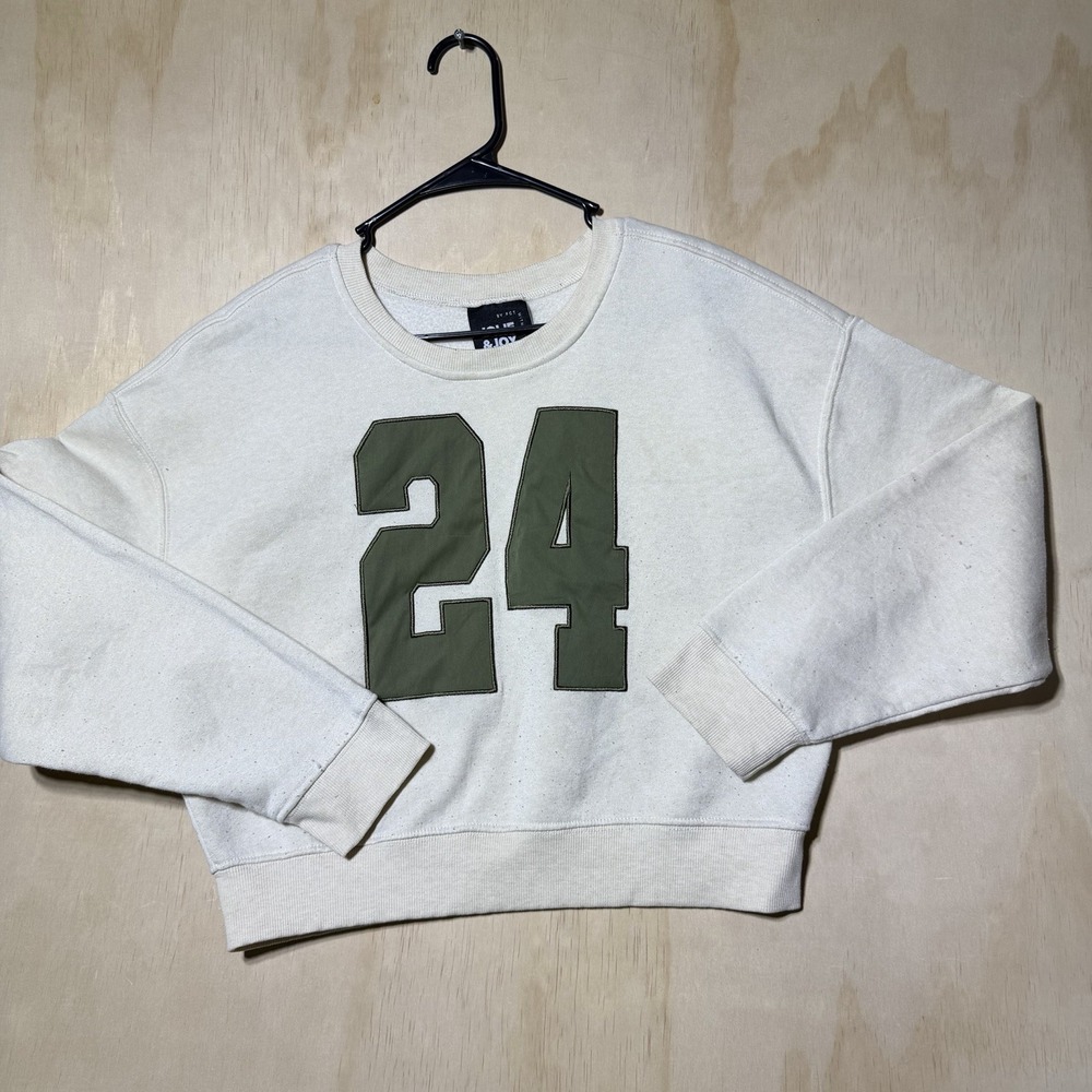 Jolie & Joy Women XL Cropped Sweatshirt Cream Green 24 Varsity Collegiate